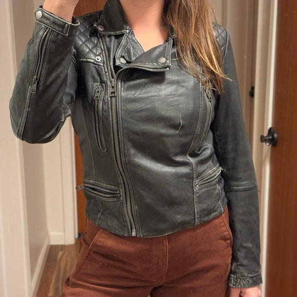 All Saints Cargo Leather Biker Jacket - Picture 10 of 10